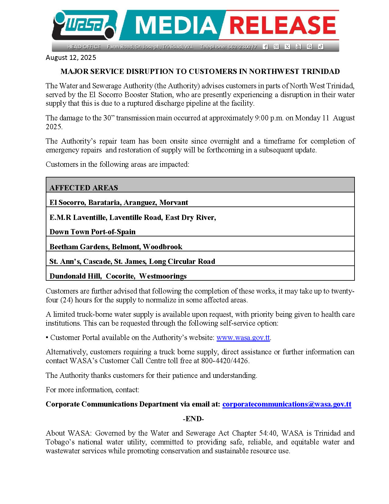 Major Service Interruption in NW Trinidad